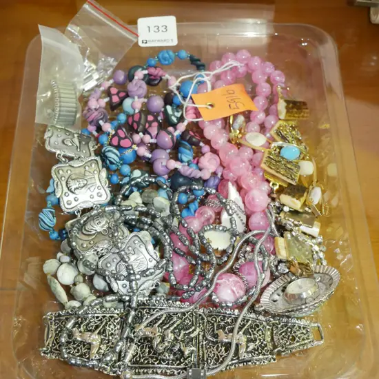 plastic tray of costume jewellery