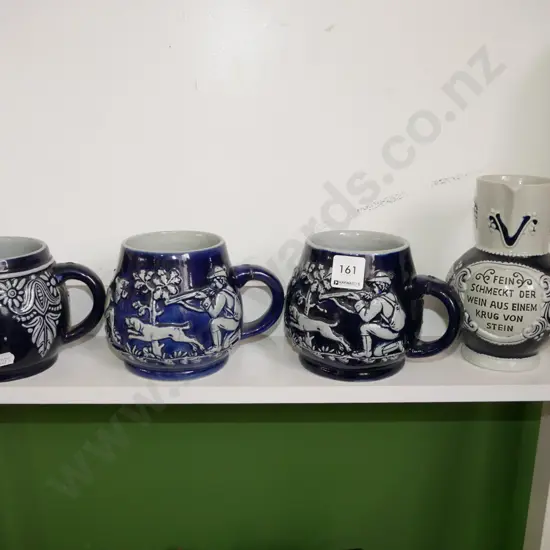 large German pottery cocoa mugs, water jug