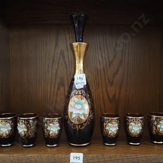 Italian Murano hand painted decanter and 6 glasses