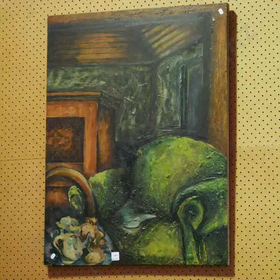 oil on board - living room scene