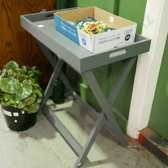 grey painted butler's tray on stand H-620