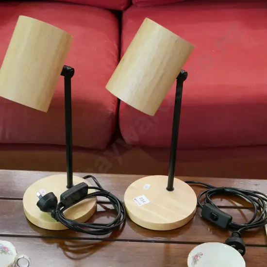 pair of woden matching bedside lamps