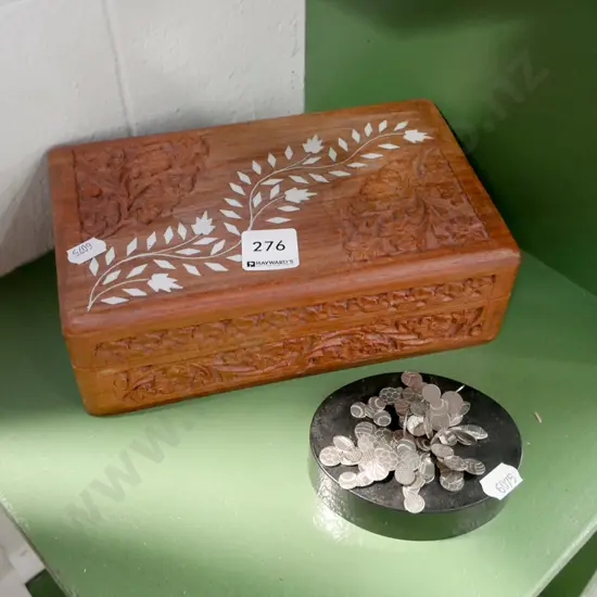 small carved wooden jewellery box, magnetic desk toy