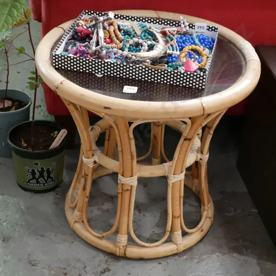 bamboo and smoked gass top end table