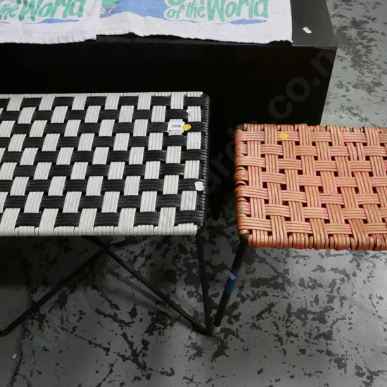 2x retro woven plastic stools - yellow dots