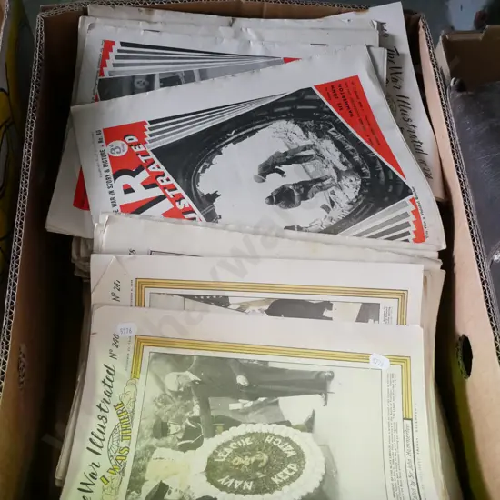 box of vintage WWII magazines