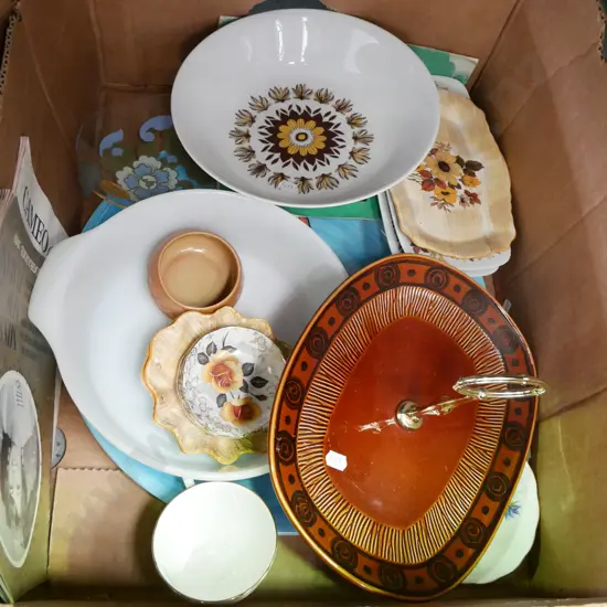 box; pyrex baking dish, bowl, cake plate etc