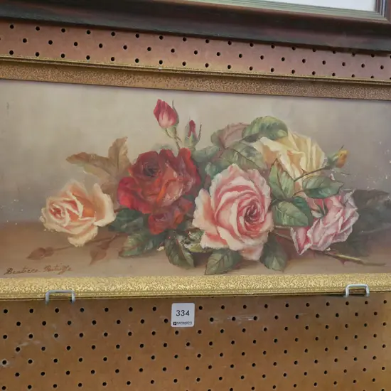 framed oil on board - roses