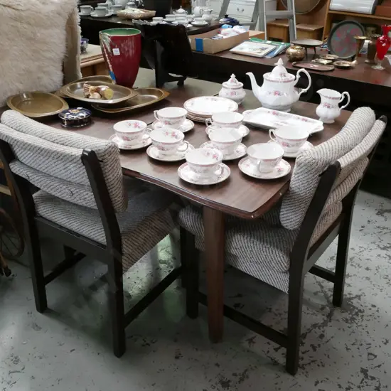 mdf faux wood veneer flip top table with 2 chairs- needs attention