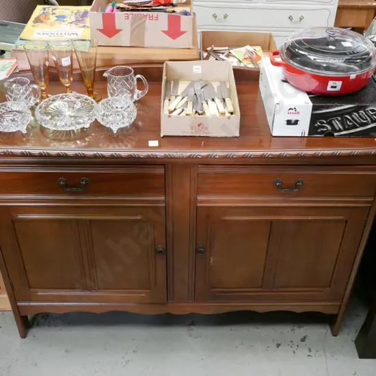 reproduction mahogany sideboard with 2 doors, 2 drawer - pie crusted edging