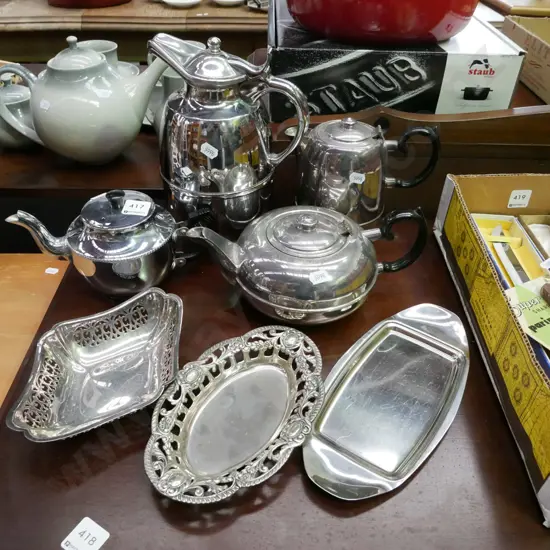 plated teapots, coffee pots, trays