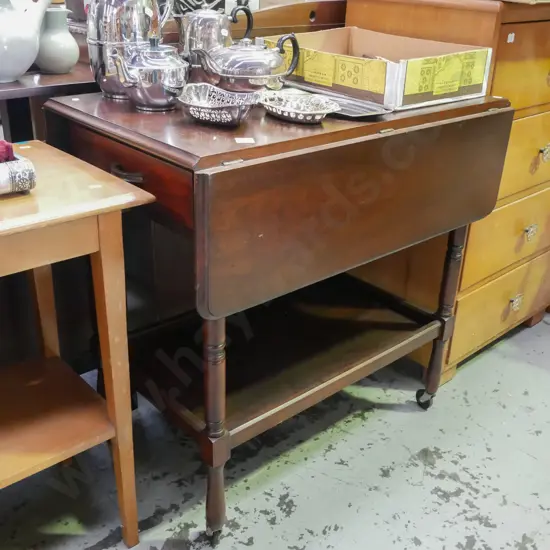 solid wood dropside tea wagon with 1 internal drawer