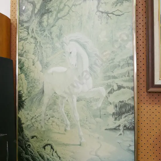 framed unicorn print - fading and foxing