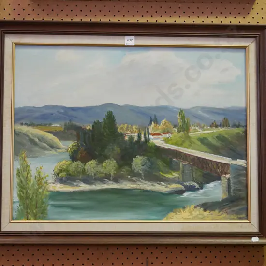 framed oil on board - Old Cromwell Bridge