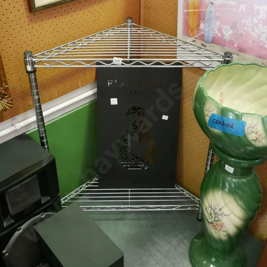 metal triangular 2 tier shelf unit H-770