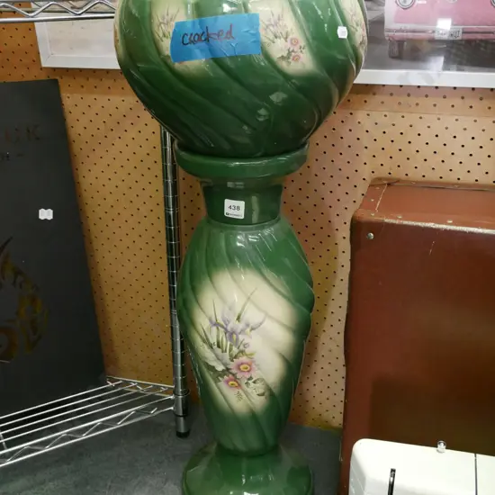 ceramic floral jardiniere (significant crack) and stand