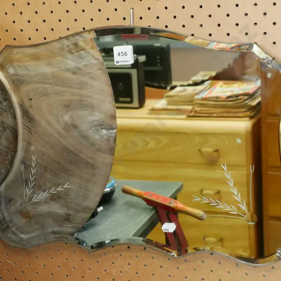 retro scalloped edge cut glass wall mirror