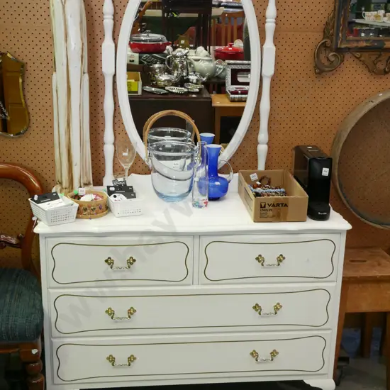 white painted mdf cab leg 4 drawer mirror back dresser H-1630 W-1060 D-400