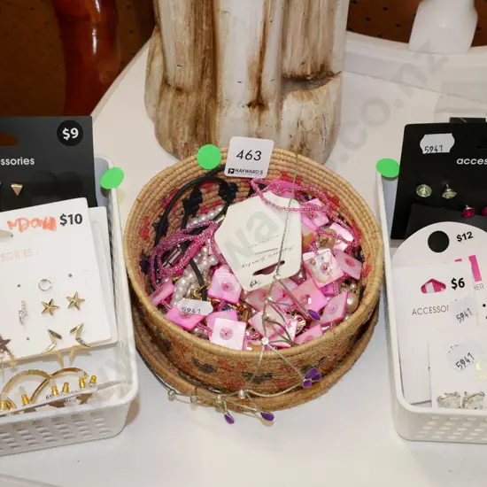 numerous stud earrings, necklaces - green dots