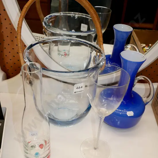 glass bucket, wine glass, 2x vases