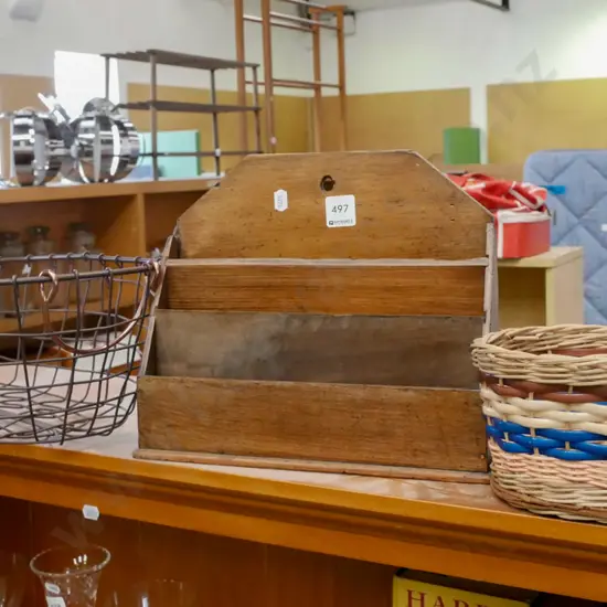 wire basket, woooden letter rack etc