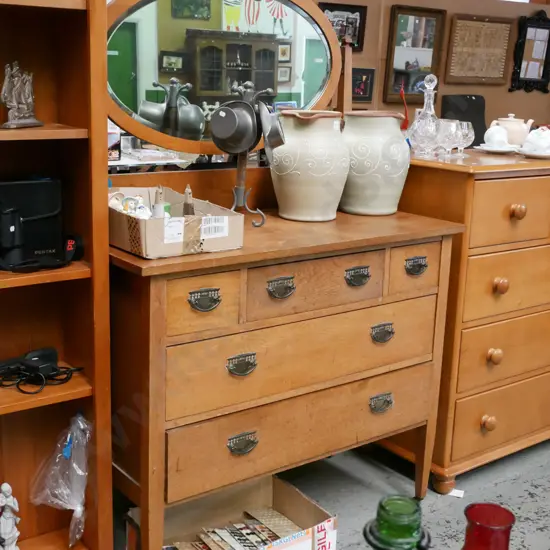 solid 5 drawer mirror back dresser with bevelled edge mirror - some borer in back of drawers