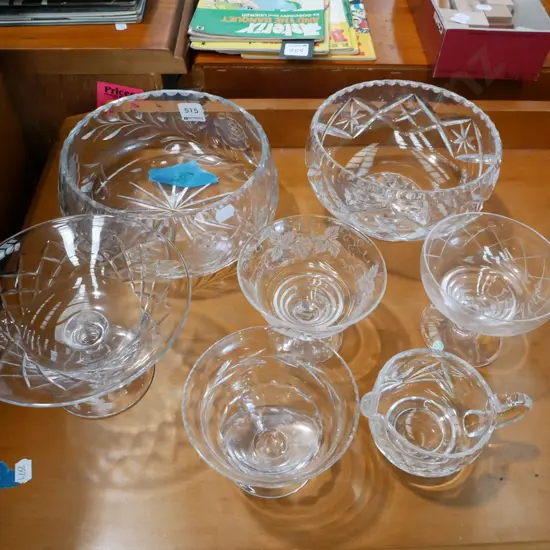 cut crystal bowls, comports, small jug - chips to 1 bowl