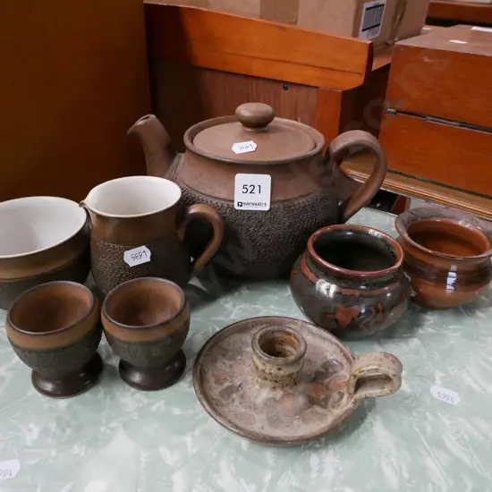 Denby teapot, creamer, egg cups etc
