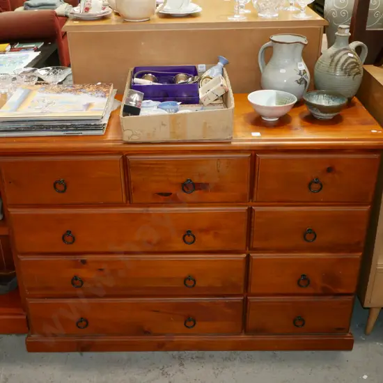 solid pine 9 drawer chest H-840 W-1200 D-425