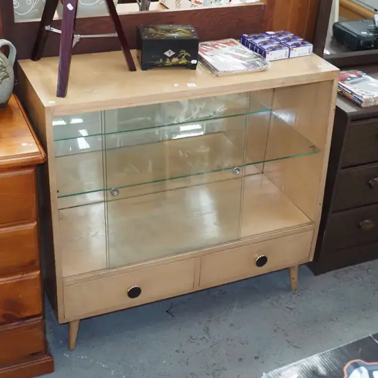 mid-century white oak china cabinet - 2 lower drawers H-920 W-990 D-400