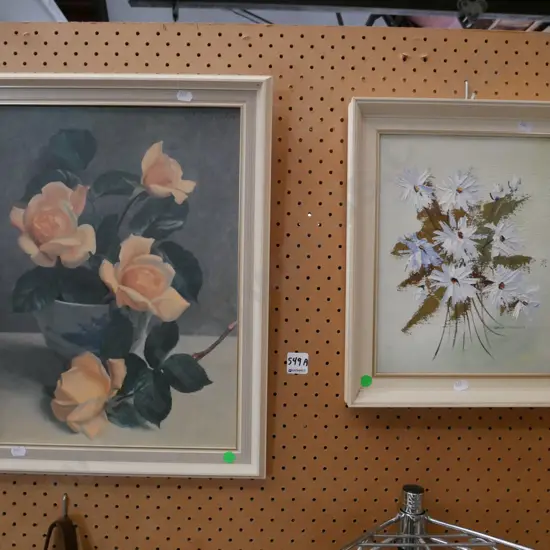 framed Robina Templeton painting and framed rose print