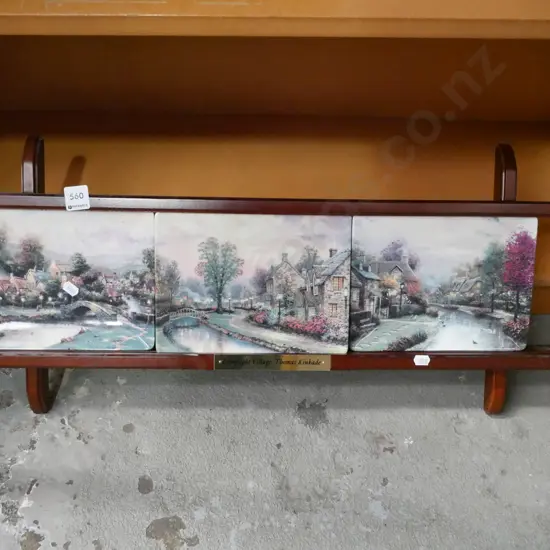 3x Lamp Light village cabinet plates and wooden wall mounting stand