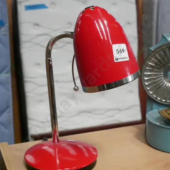red chrome and metal desk lamp