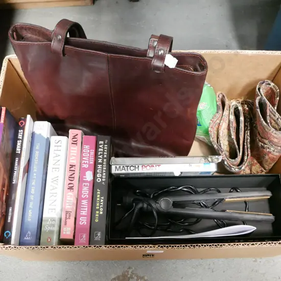 box; hand bag, hair tongs, book etc