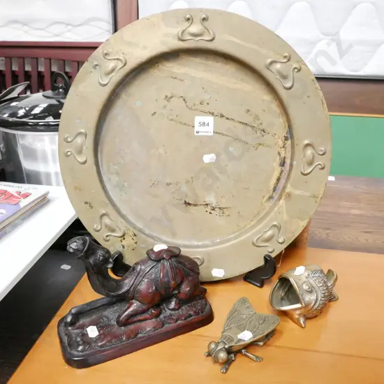 camel figurine, brass fish ashtray, bowl Diam-360