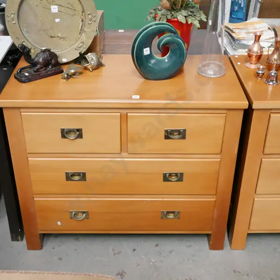 solid rimu 4 drawer chest with brass campaign handles H-770 W-910 D-450