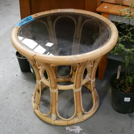 bamboo smoked glass circular end table