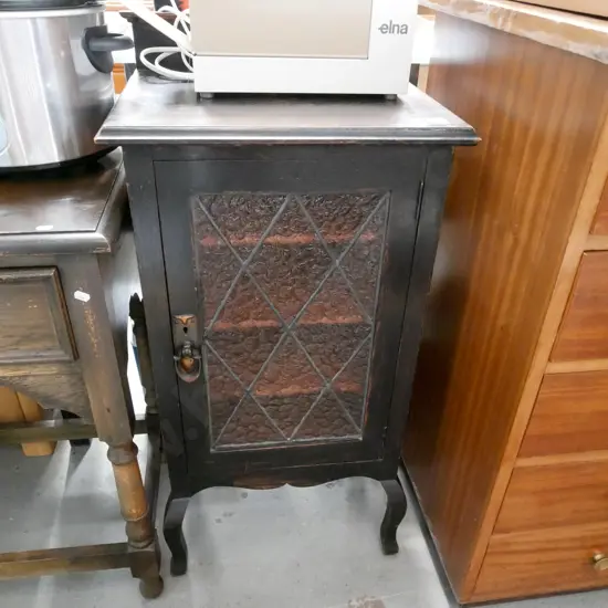 cab leg dark stained oak and rimu music canterbury - leadlight door is concave H-840 W-460 D-370