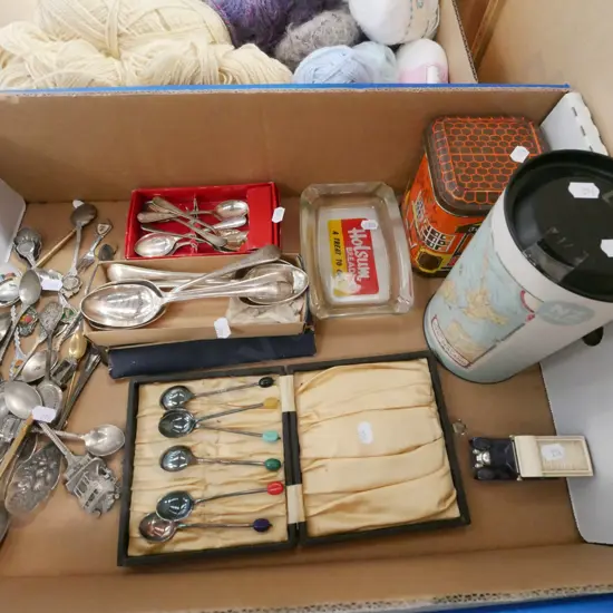 box; coffee spoons, ashtray, NZ puzzle etc