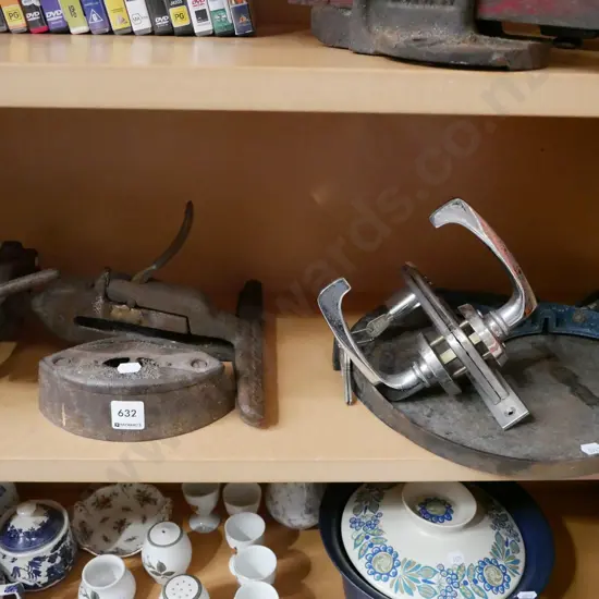 shelf; part sad iron, vice, door handles, skillet