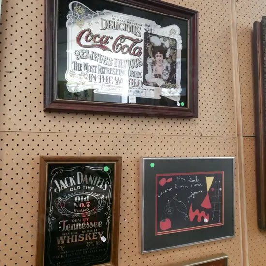 Coca Cola mirror, Jack Daniels mirror, framed print - green dots