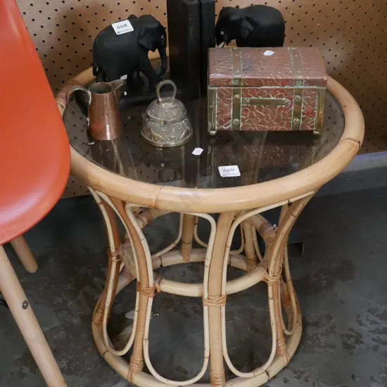bamboo and smoked glass end table