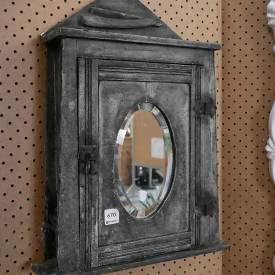 wall mounted medicine cabinet with bevelled edge mirror and distressed finish