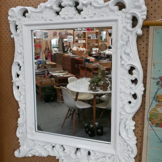ornate white painted framed wall mirror H-860 W-630