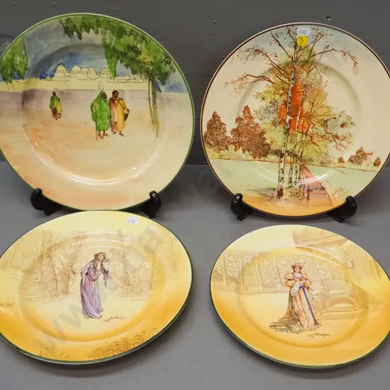 4 Royal Doulton display plates - Tunis, Autumn Glory and 2 Shakespeare characters - Ophelia and Katherine. Some fretting