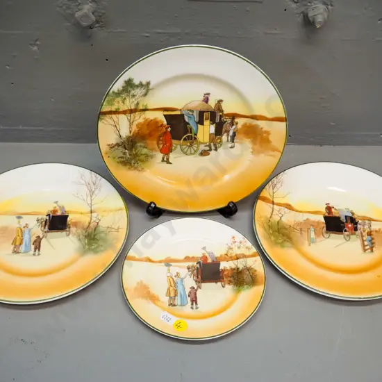4 Royal Doulton coaching scene display plates - 2 sizes, larger are D-200