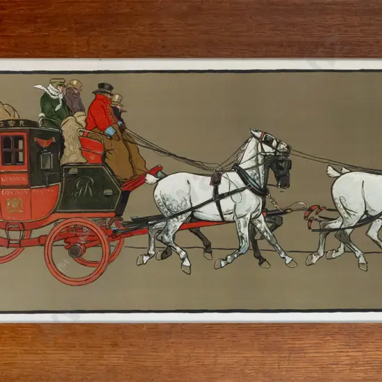 oak framed vintage print - Glasgow and London Royal Mail horses and carriage H-390 W-1010