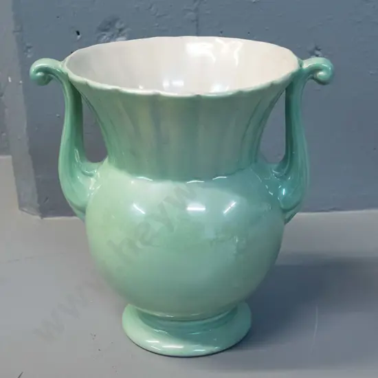 Crown Devon double handled gilt, green and cream vase H-195 W-200