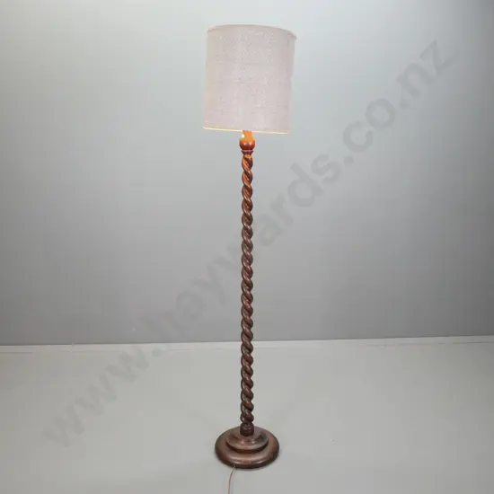vintage oak standard lamp with Jacobean twist column on stepped circular base H-1590 Base D-310