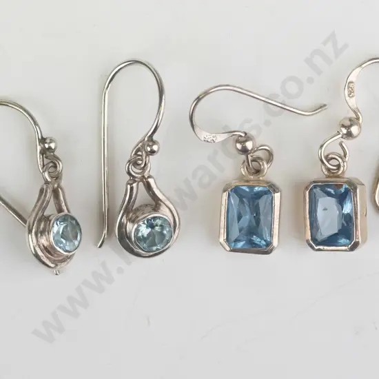 2 pairs silver light blue stone earrings both stamped 925
